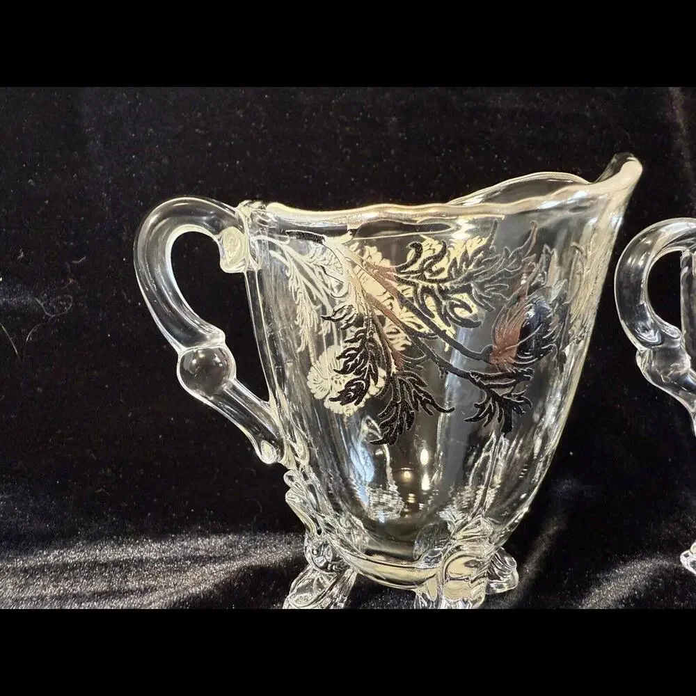 Silver City‎ Flanders Clear Footed Creamer and Open Sugar Bowl Bridgerton Decor